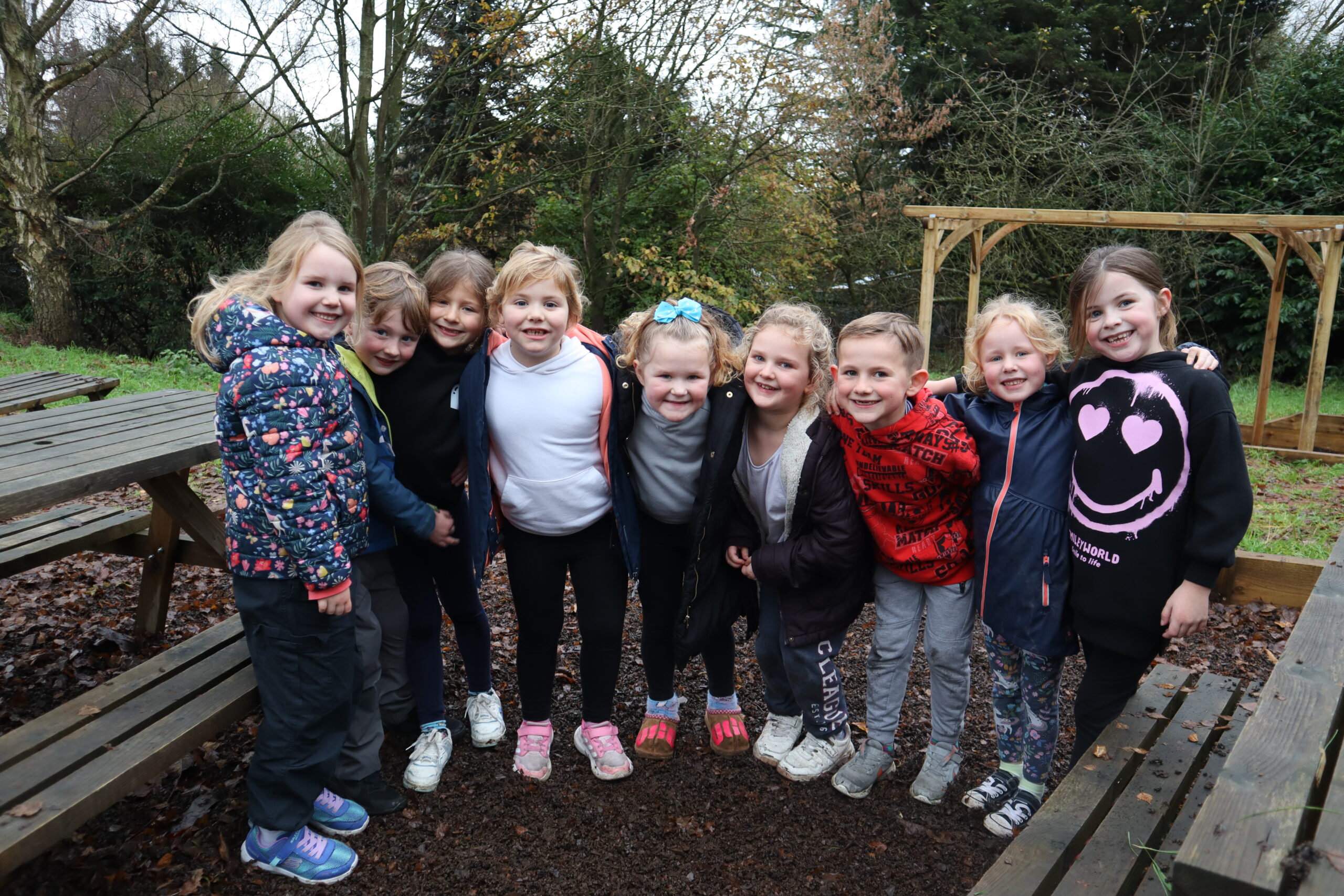 Pupils stood together at the wellbeing garden.
