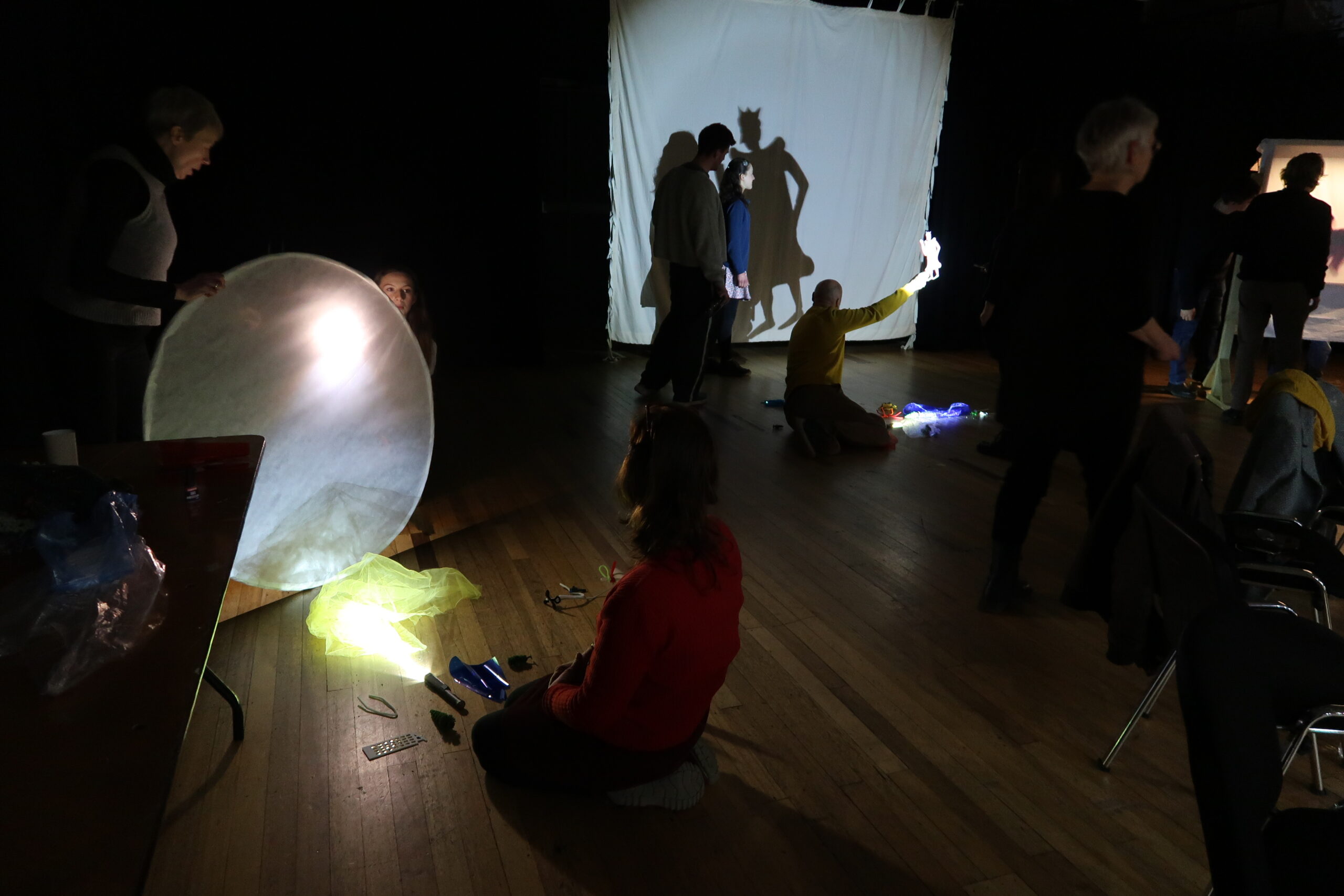 a picture of the theatre in the making workshop shadow puppetry