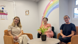 • The Rainbow Room picture (from left to right): Louise Moriarty - Family Hub Practitioner, Lee Stacey - Business Support Officer, Ileana Monaghan - Family Hub Navigator.