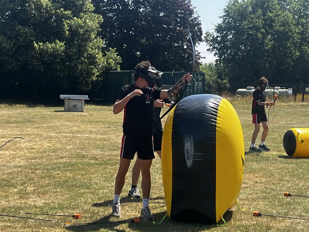 Pupils during archery tag at Hanley High School