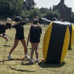 Pupils during archery tag at Hanley High School