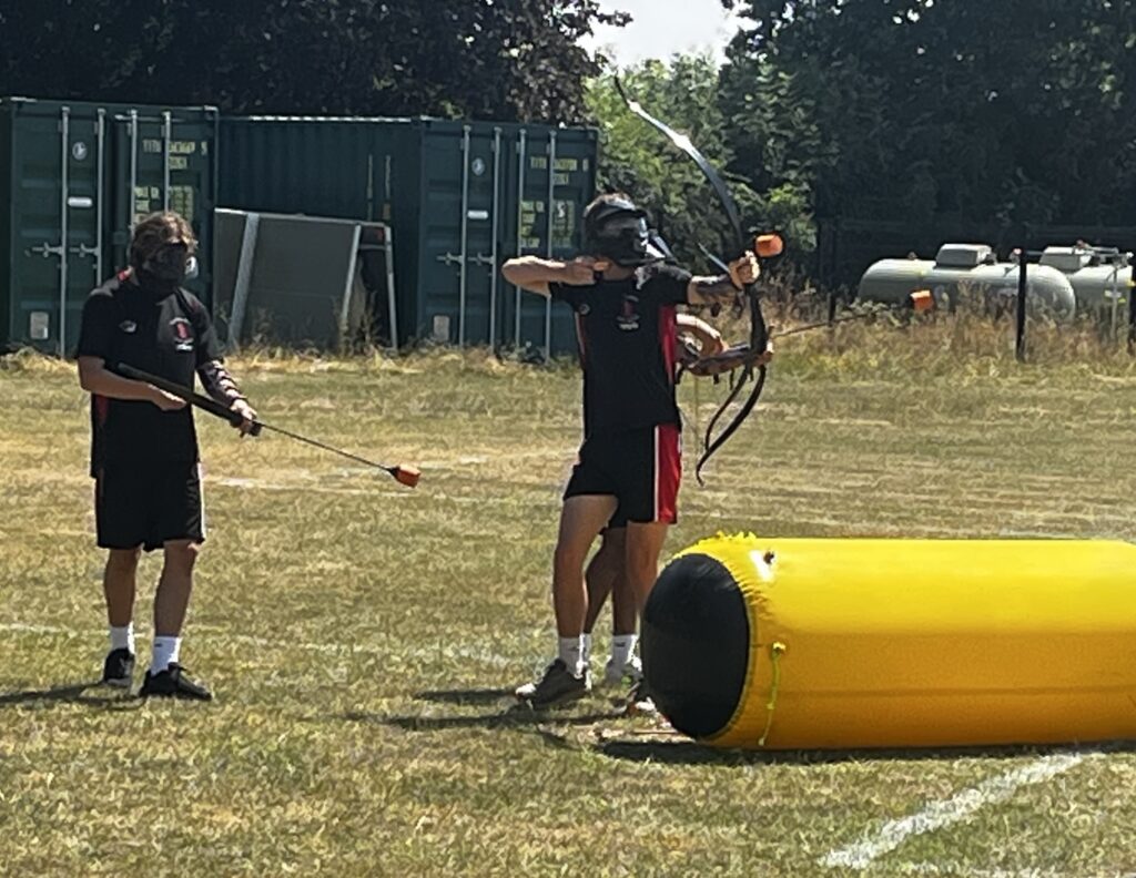 Pupils during archery tag at Hanley High School