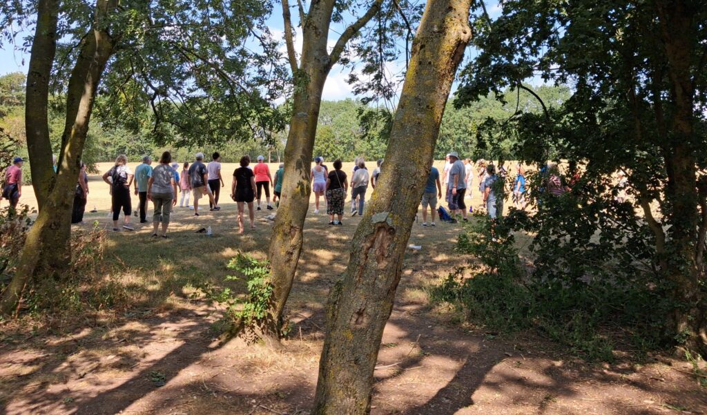 Redditch Park trees with Tai Chi participants facings away
